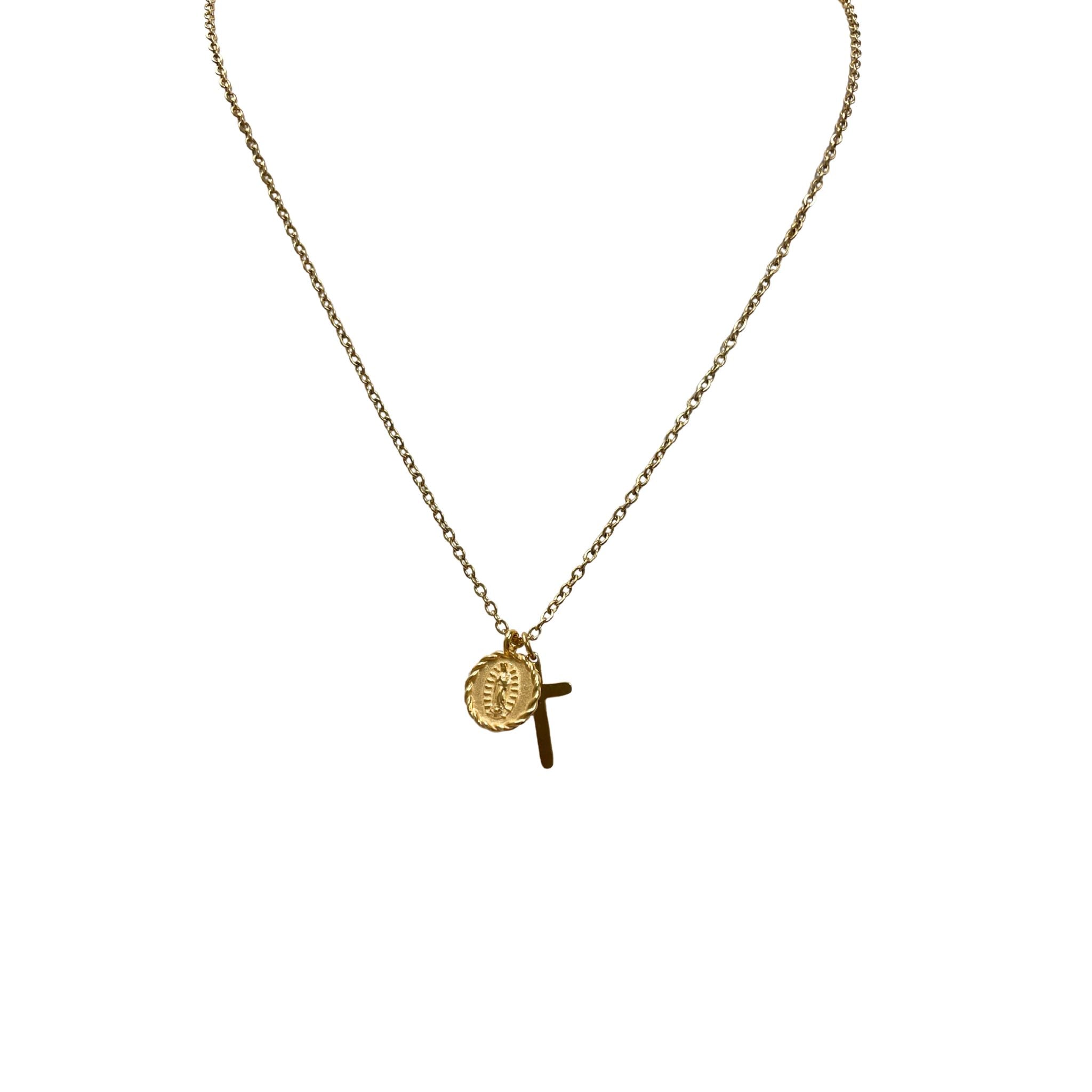 Virgin Mary and Cross Necklace