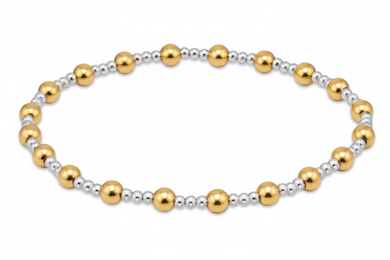 2mm Silver & 4mm Gold Bead Bracelet
