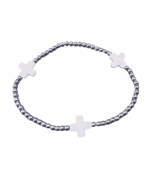 3mm Beaded Cross Bracelet - Silver