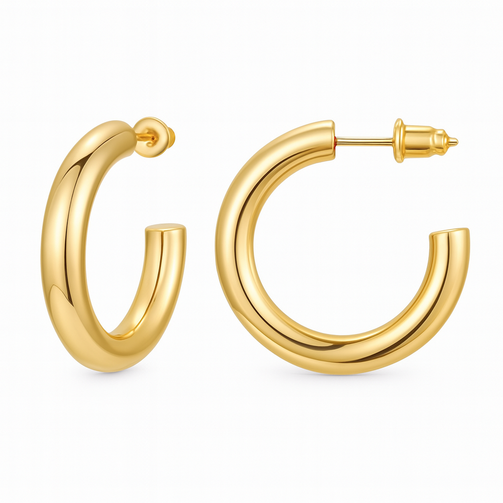 4mm Gold Hollow Hoops - 25mm Size
