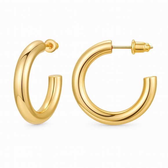 4mm Gold Hollow Hoops - 25mm Size