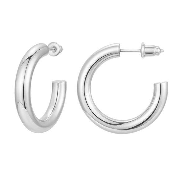 4mm Silver Hollow Hoops - 25mm Size