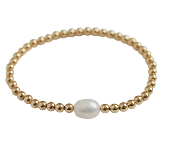 4mm Bead Bracelet w/ Pearl-Gold