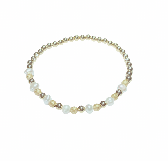 4mm Satin and  Pearl Bracelet Gold