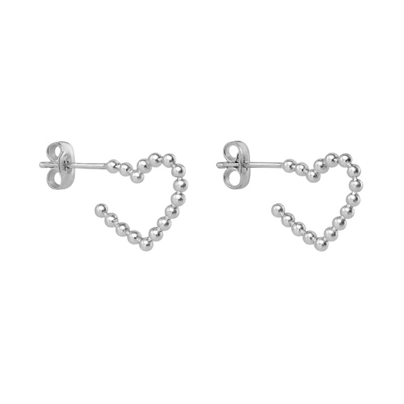 Beaded Heart Hoop Silver