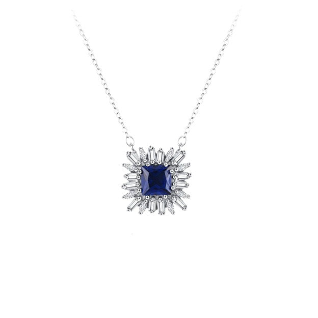 Blue Asscher Baguette Necklace