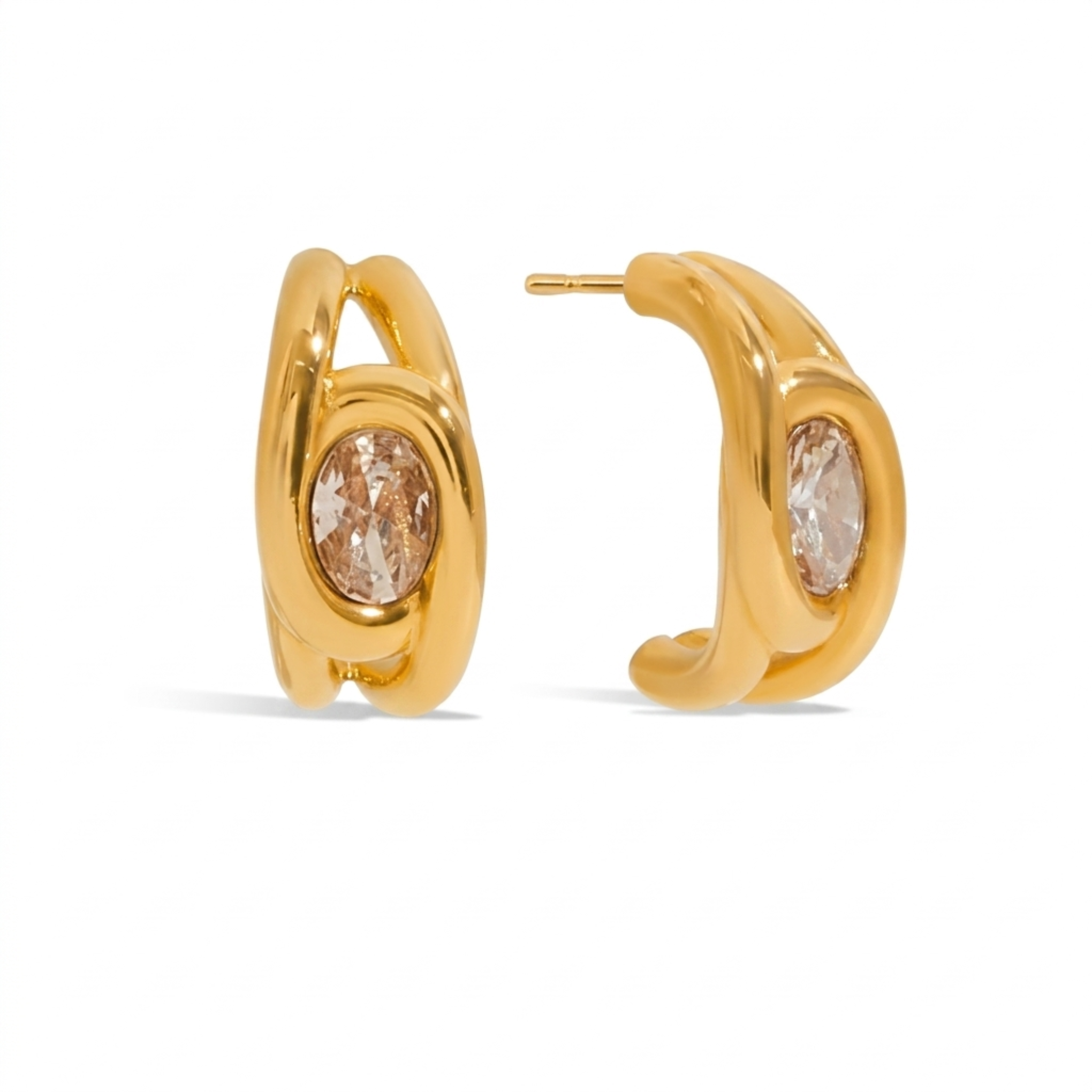 Oval Crossover Gold Earrings
