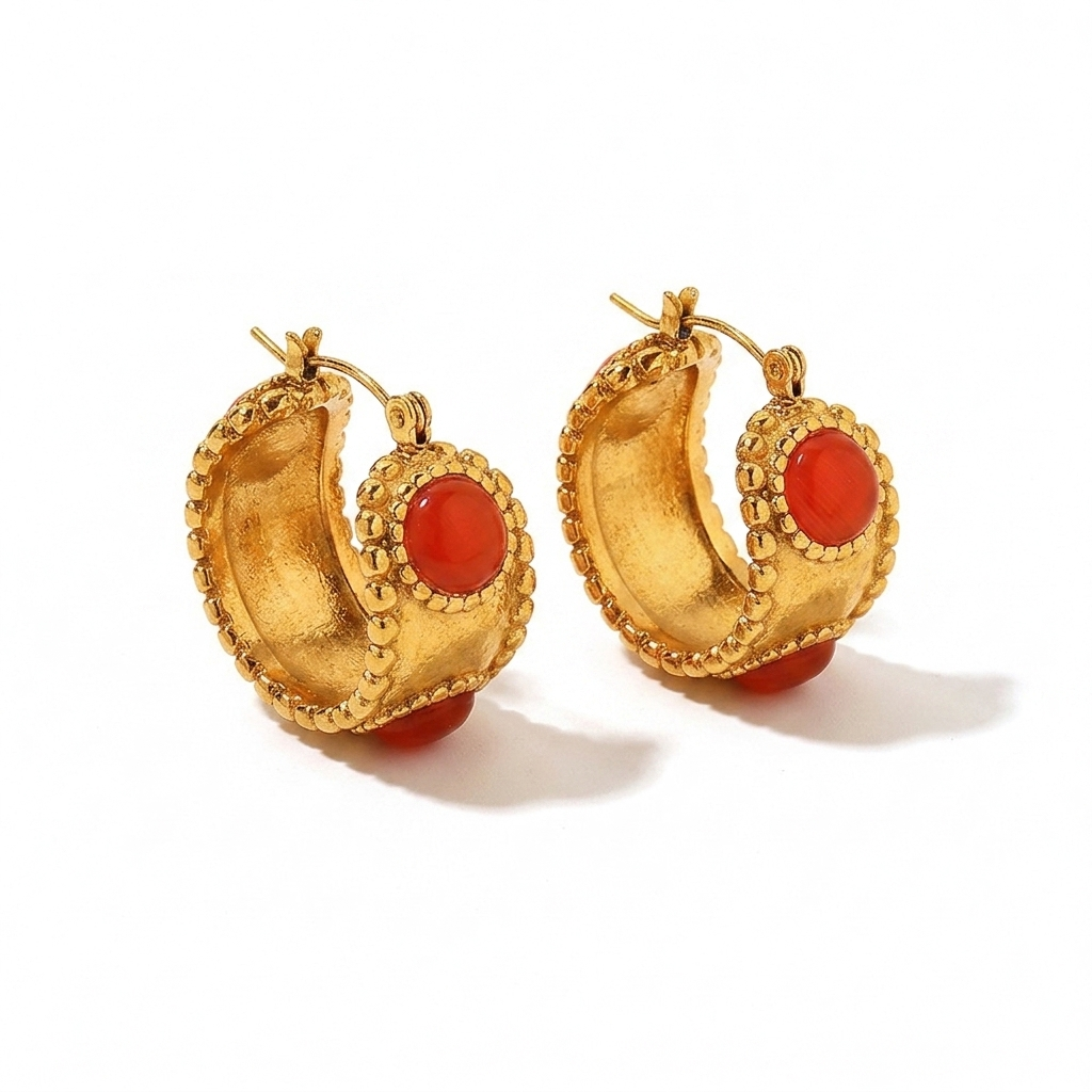 Red Agate Hoops