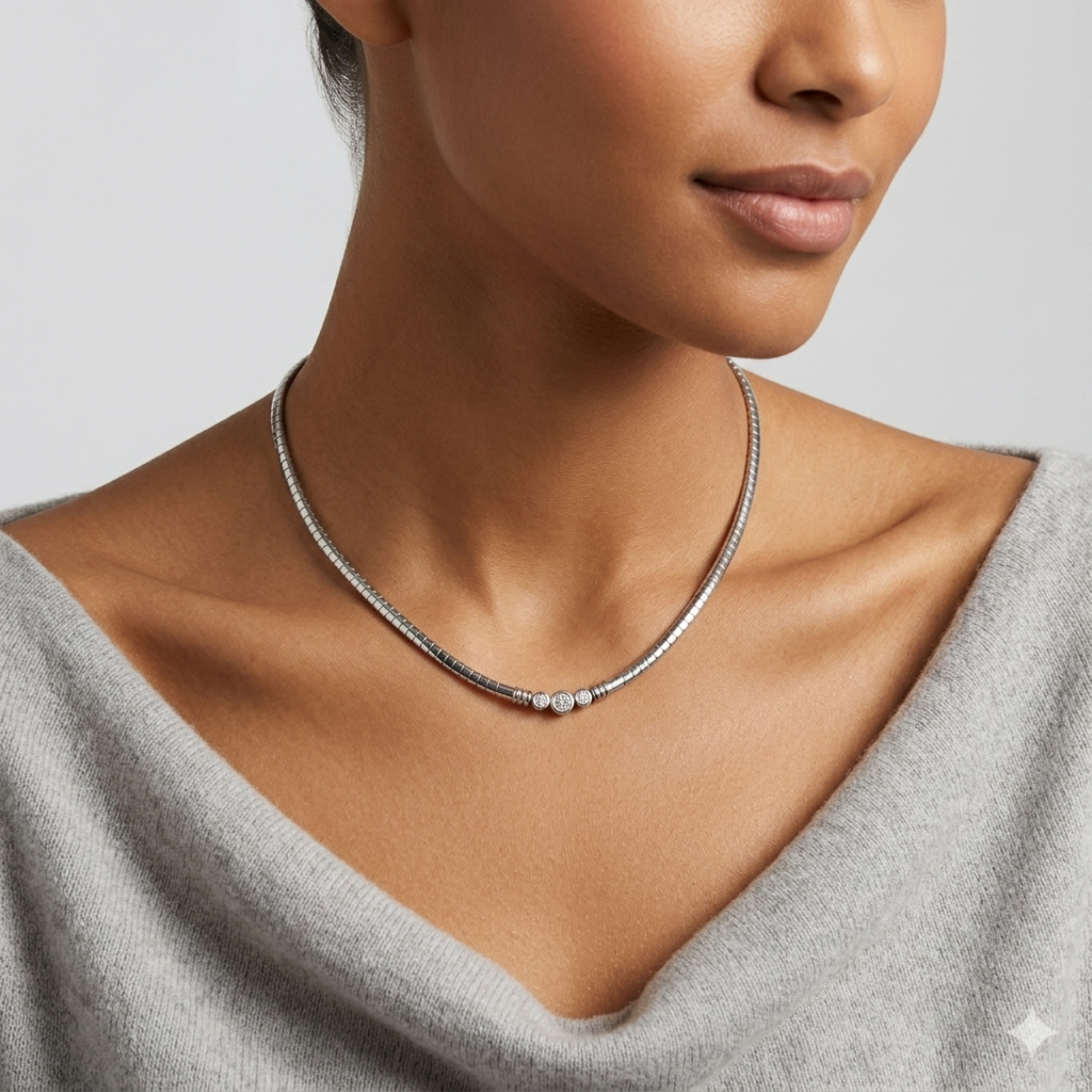 Bezel Omega Necklace Silver