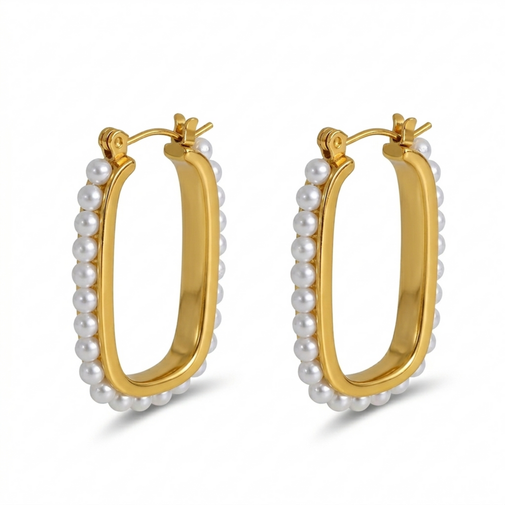 gold and pearl hoop earrings
