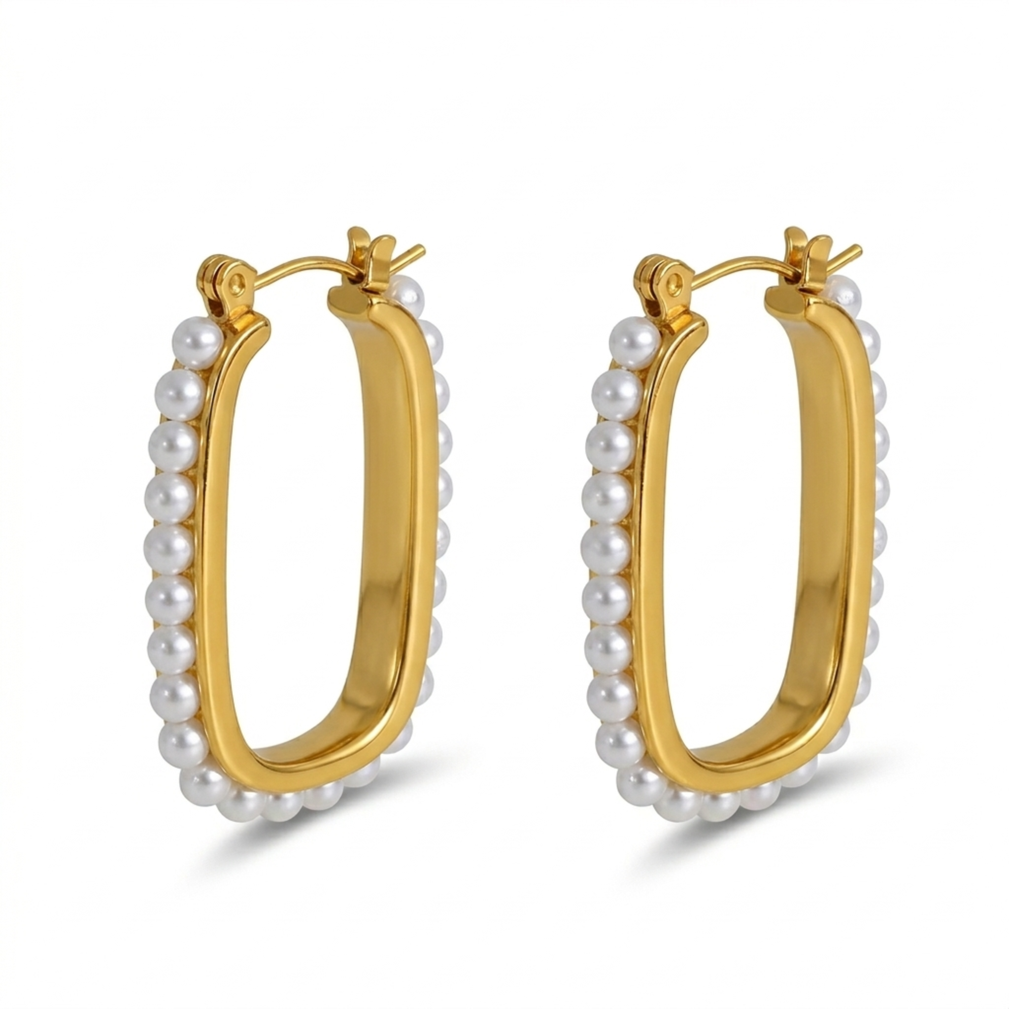 gold and pearl hoop earrings