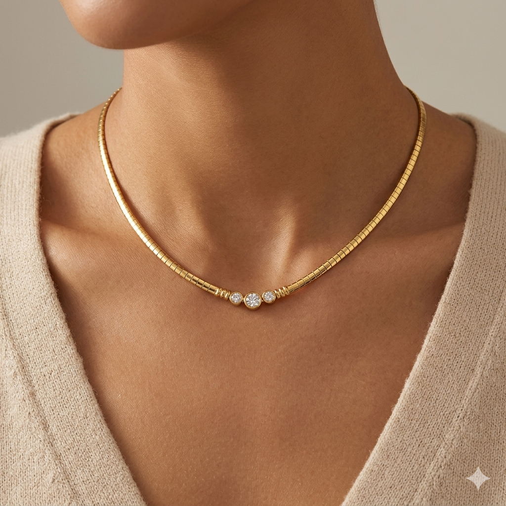 Bezel Omega Necklace Gold