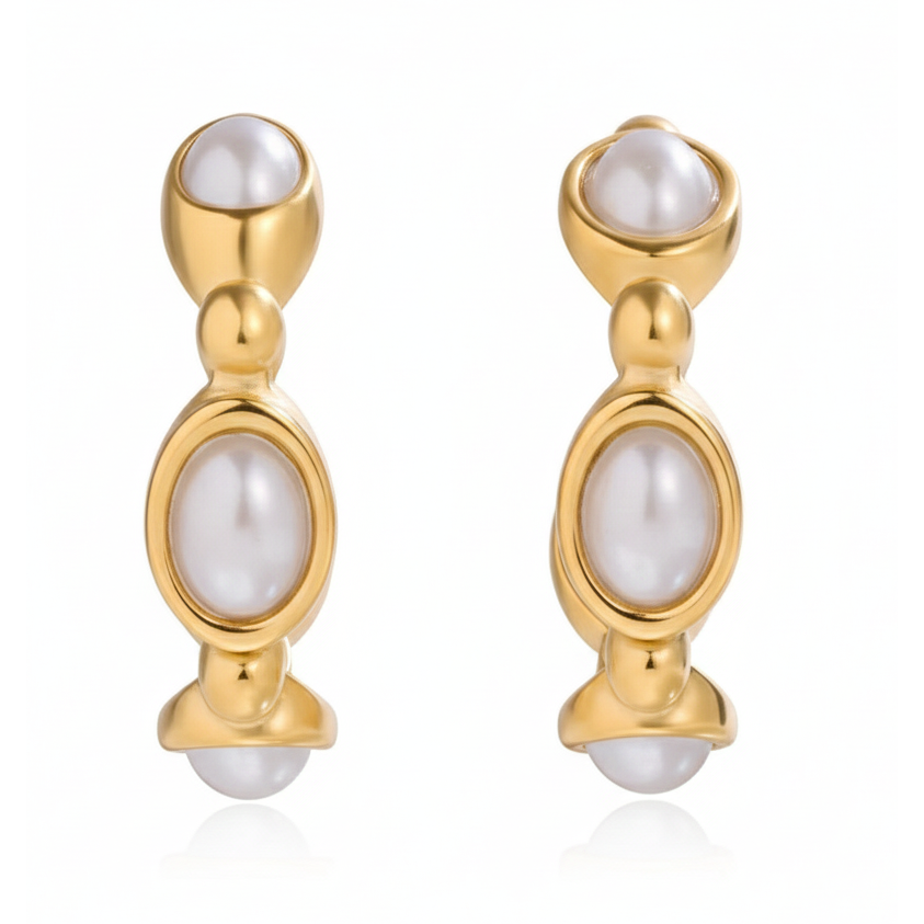 Estate Pearl Cabochon Hoops