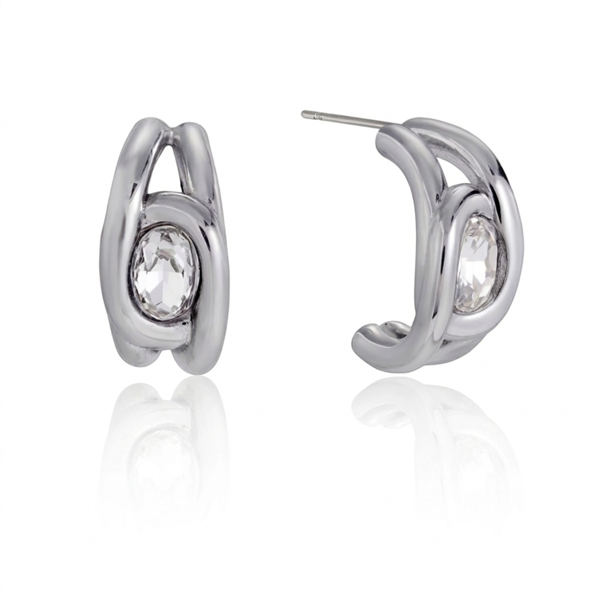 Oval Crossover Silver Earrings