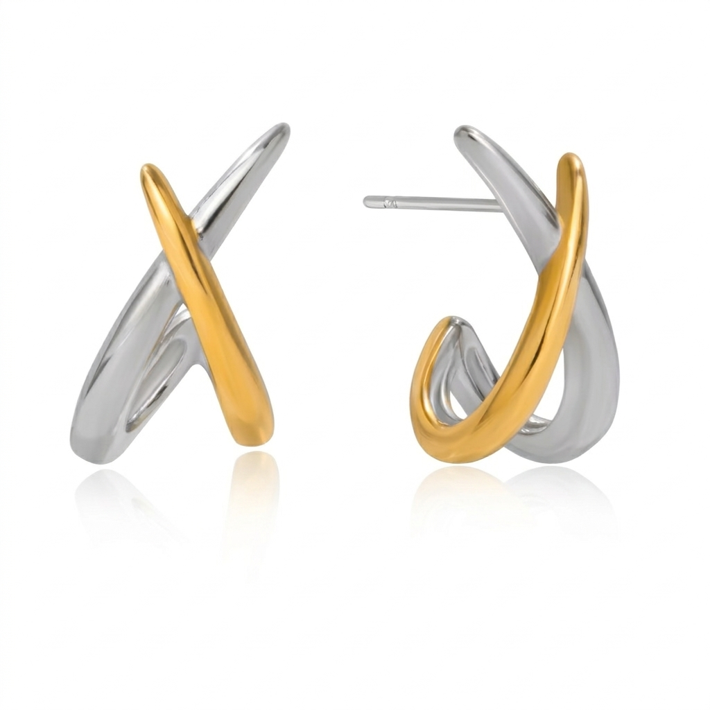 Mixed Metal Criss Cross Huggie