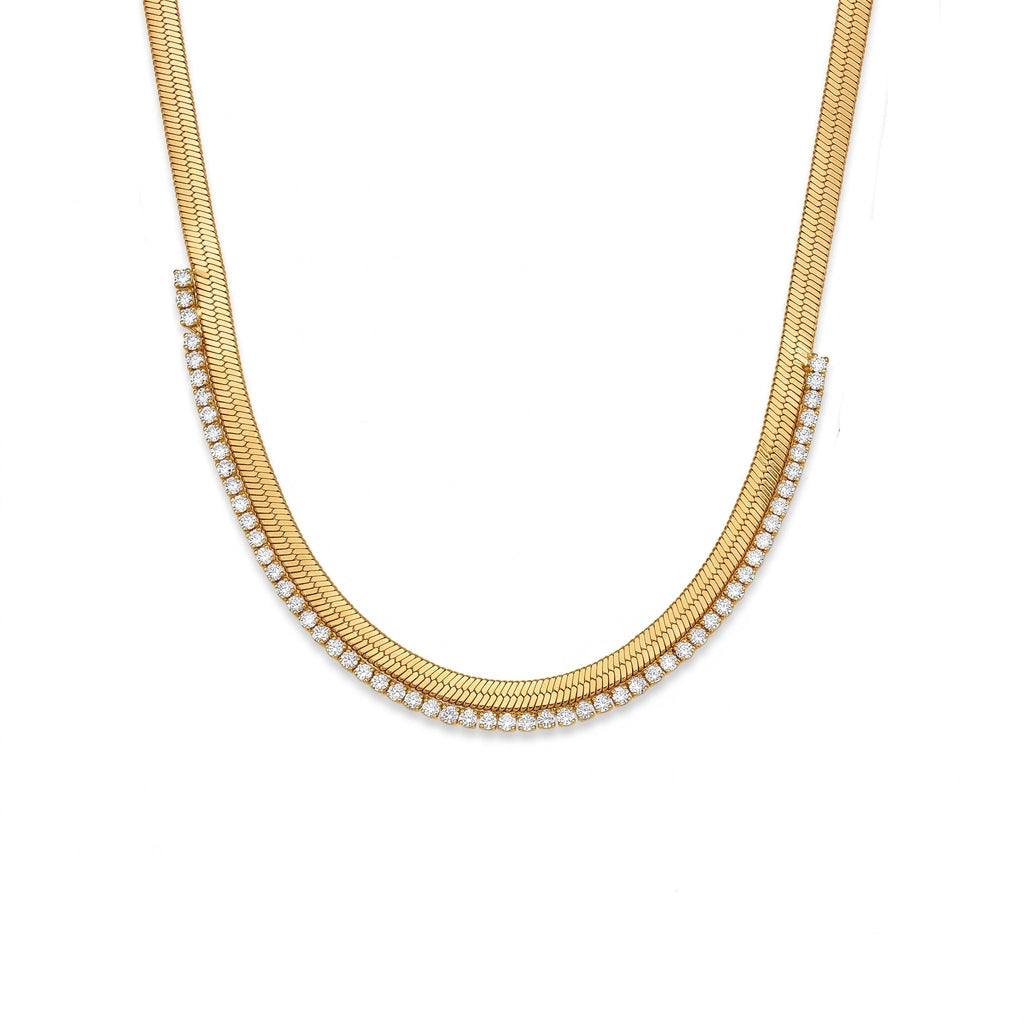 Gold Crystal Herringbone Necklace
