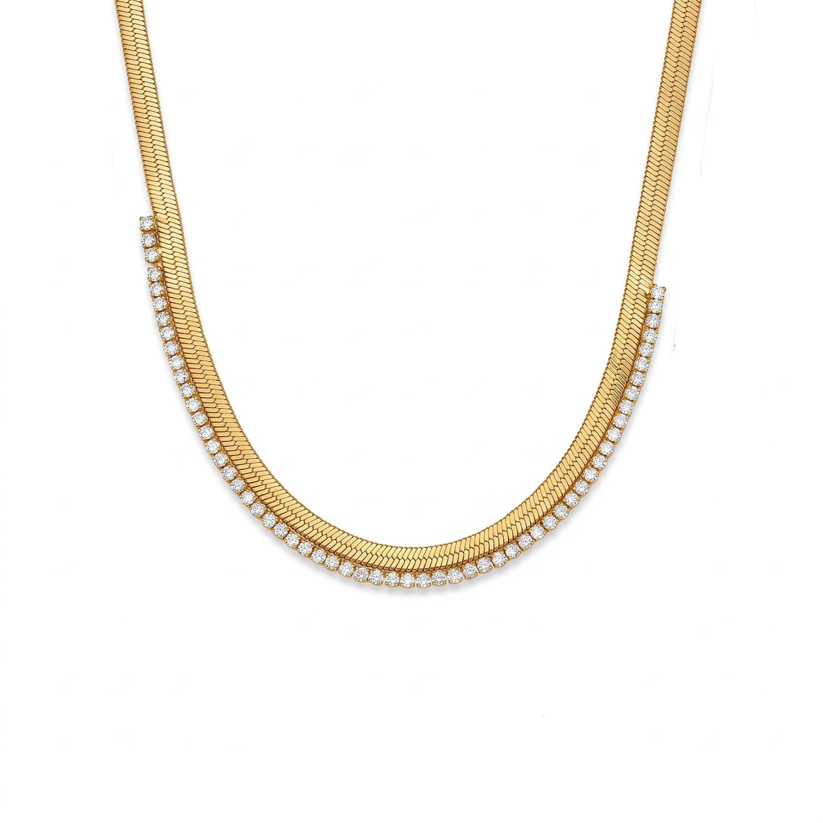 Gold Crystal Herringbone Necklace