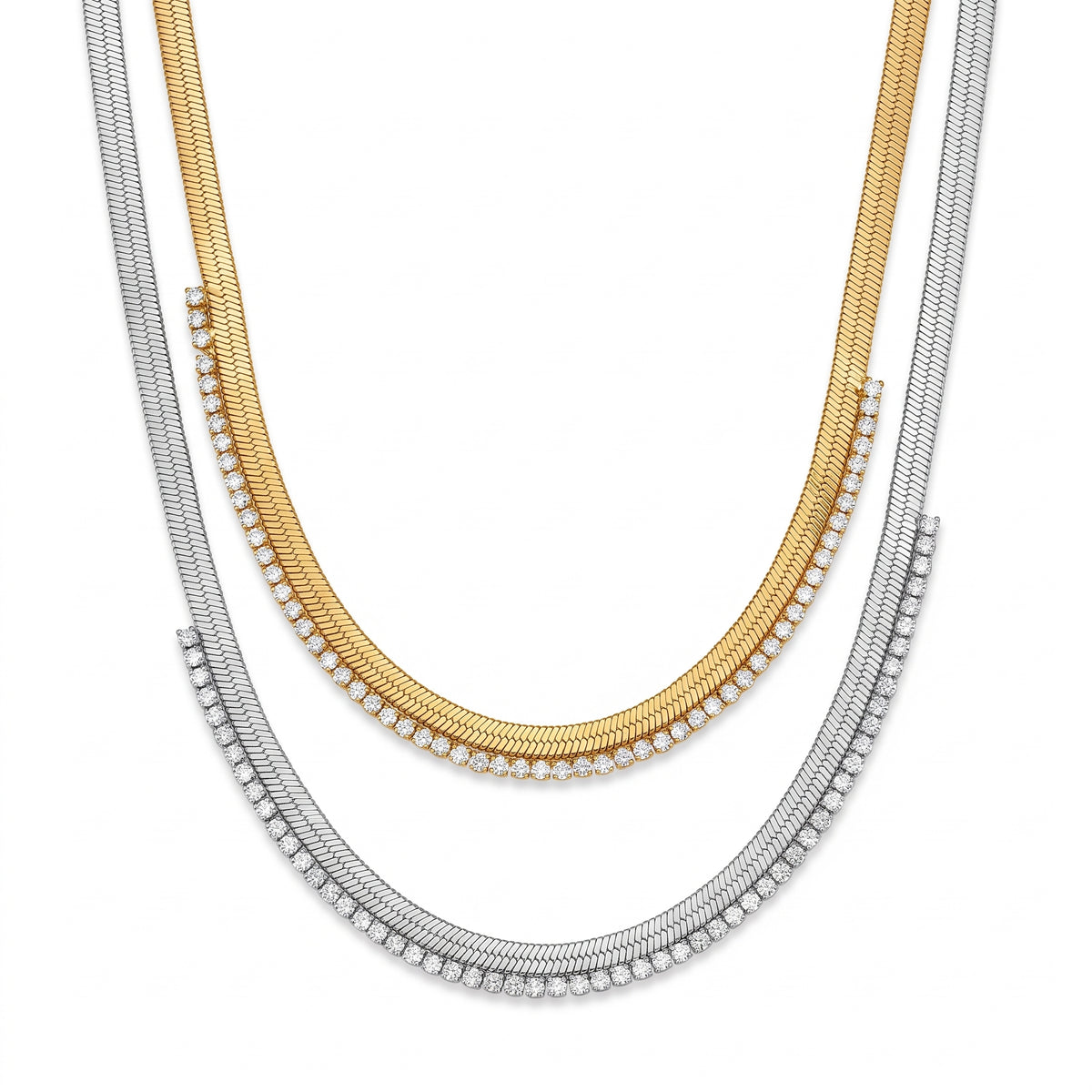 Silver Crystal Herringbone Necklace