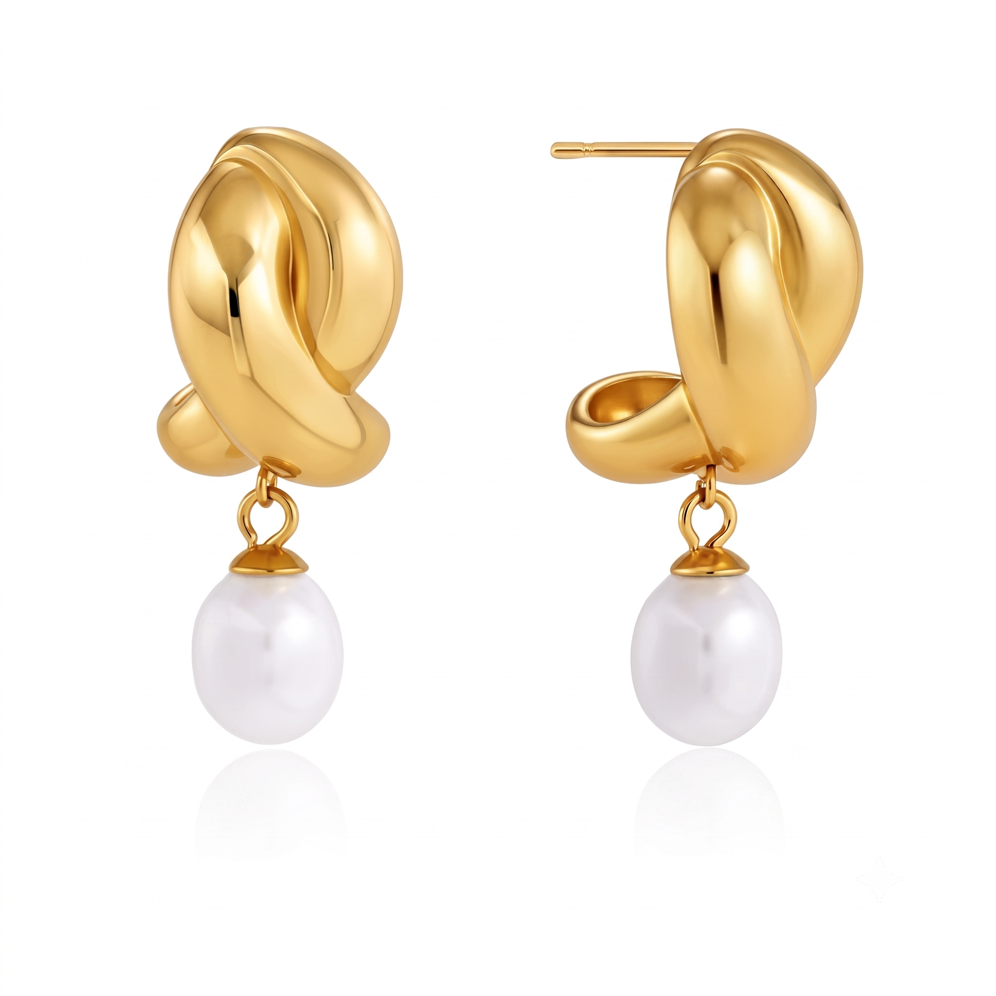 Gold Knot Pearl Drop Earrings