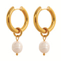 Gold Hoop with Freshwater Pearl Earrings