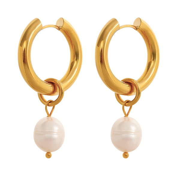 Gold Hoop with Freshwater Pearl Earrings