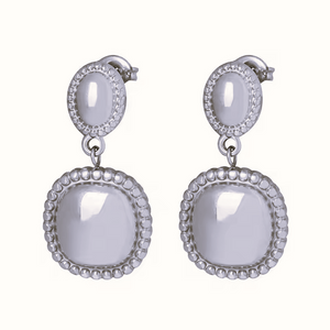 Oval Square Drop Silver Stud