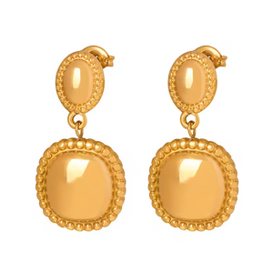 Oval Square Drop Gold Stud