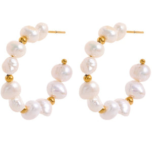 Pearl and Gold Bead Hoops