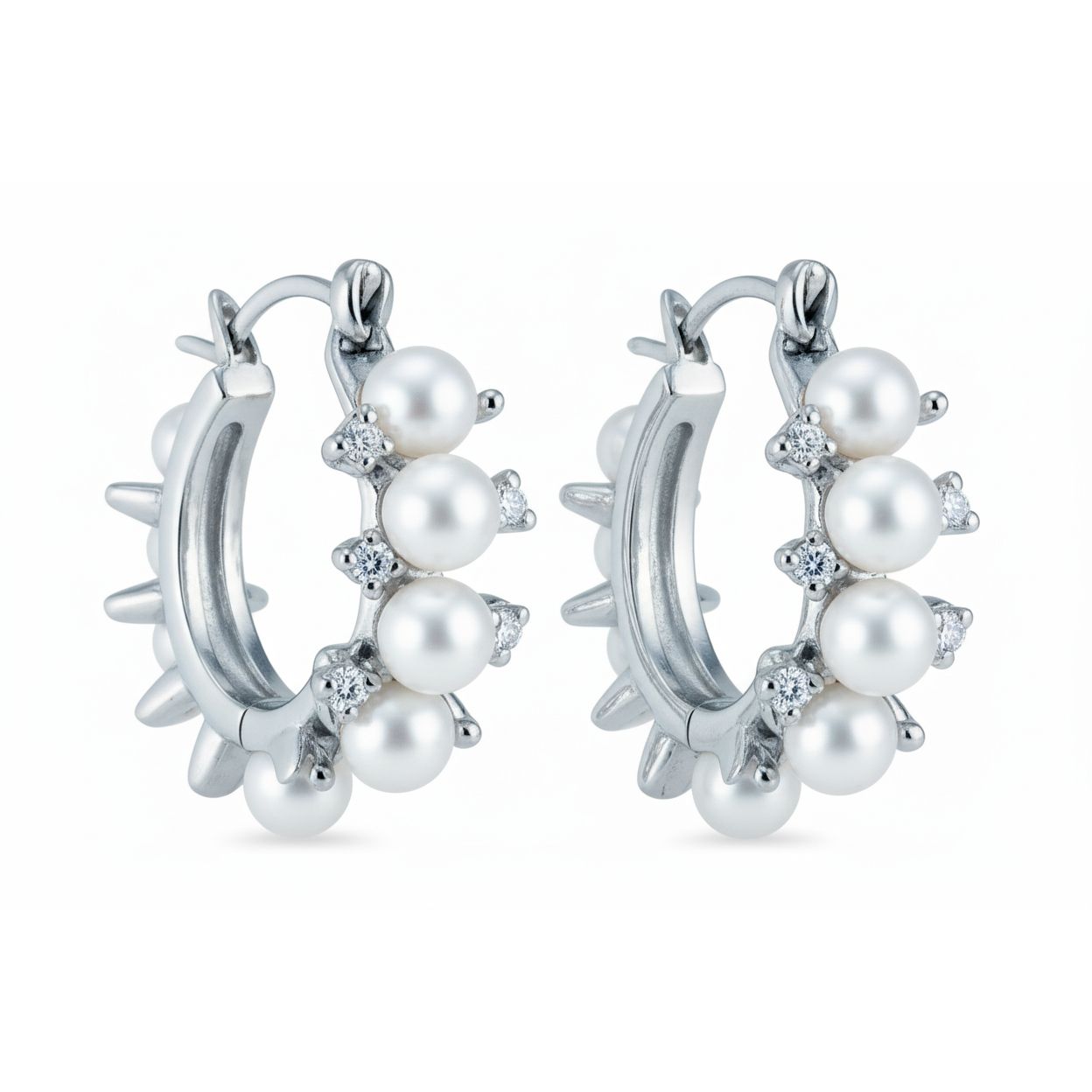 Pearl Sparkle Hoops Silver