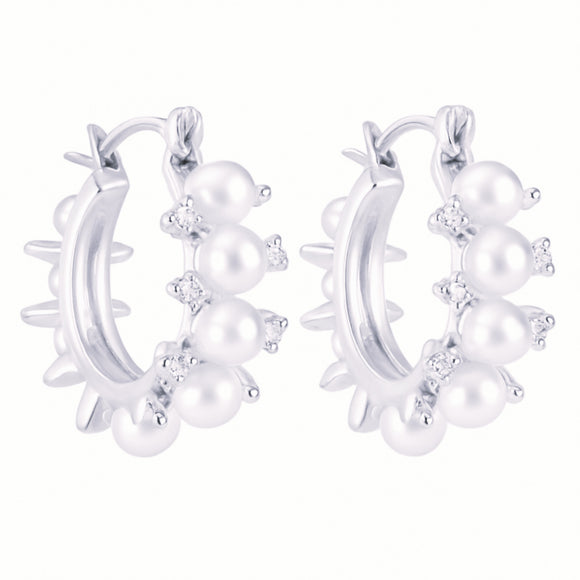 Pearl Sparkle Hoops Silver