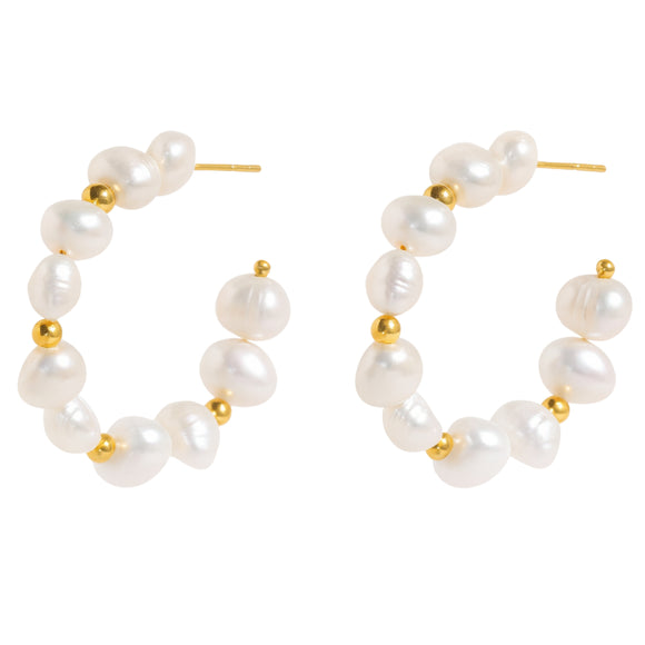 Pearl and Gold Bead Hoops