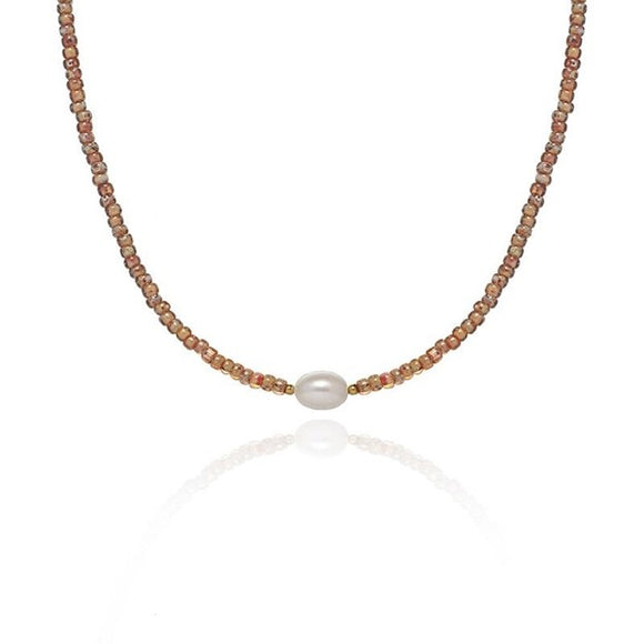 Pearl with Smoky Glass Necklace