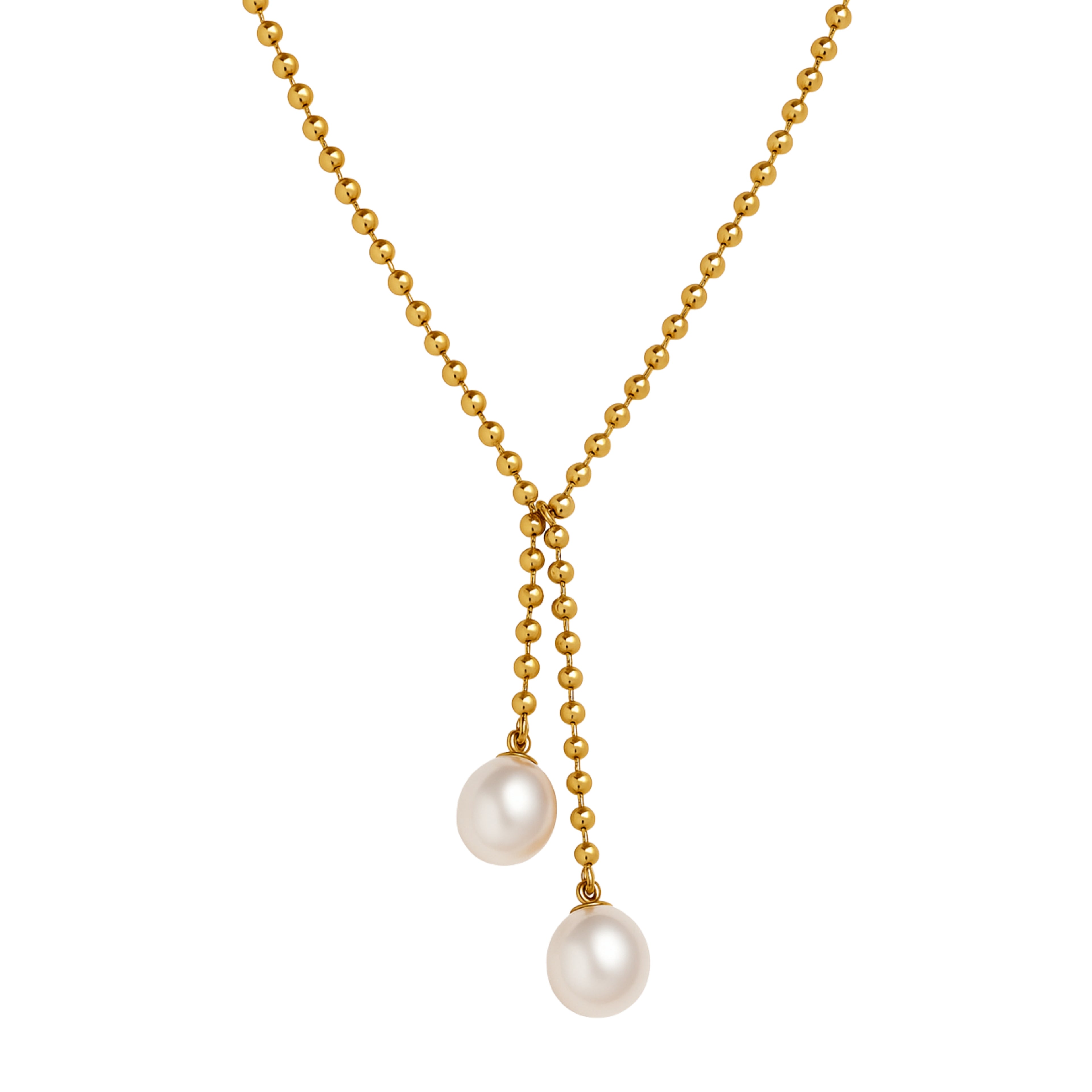 Two Pearls on Beads Gold