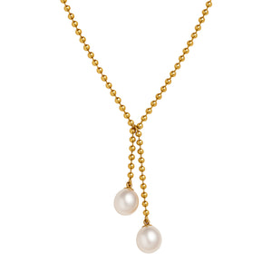 Two Pearls on Beads Gold