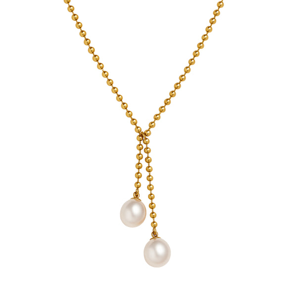 Two Pearls on Beads Gold