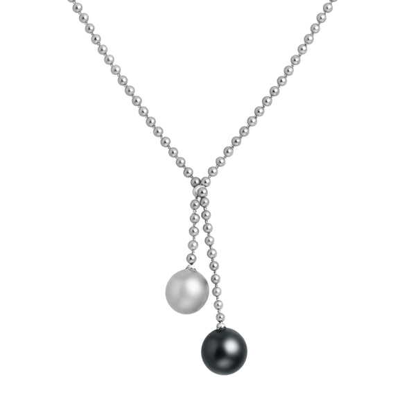 Two Pearls on Beads Silver