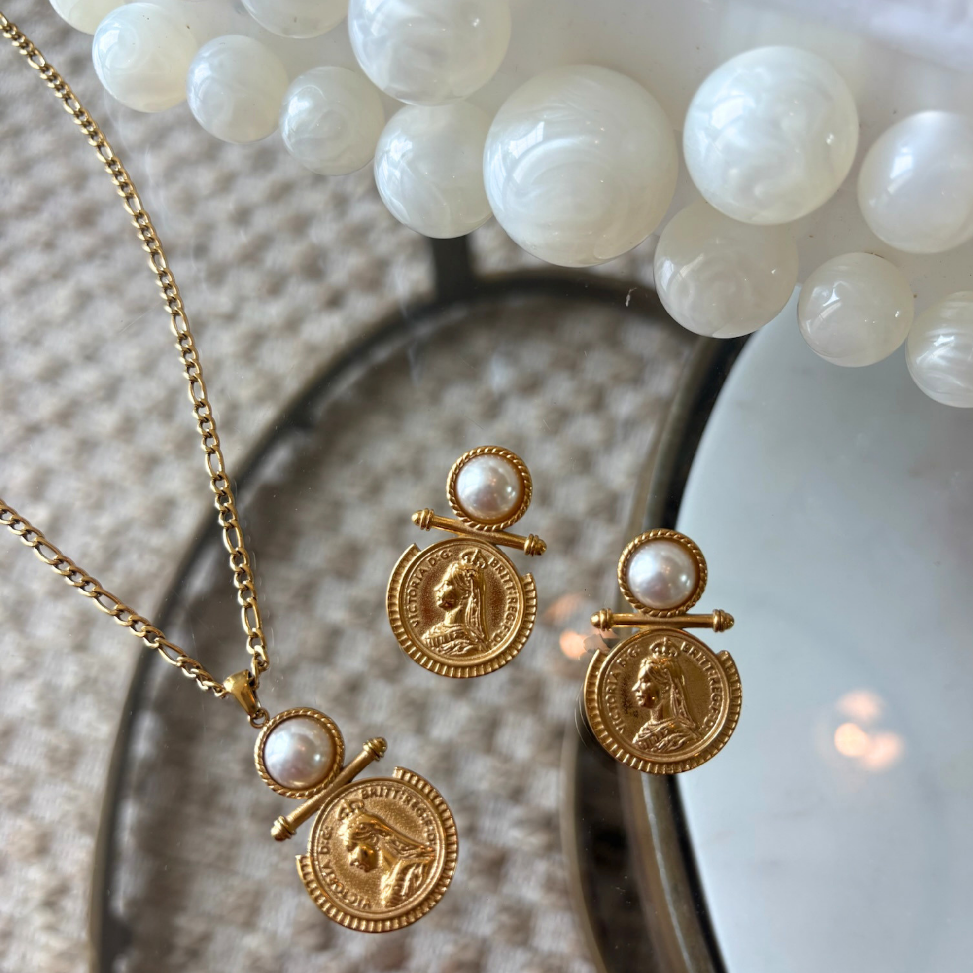Queen Victoria Coin Pearl Necklace