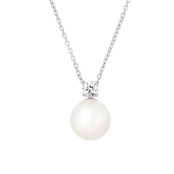 White Pearl Necklace Silver