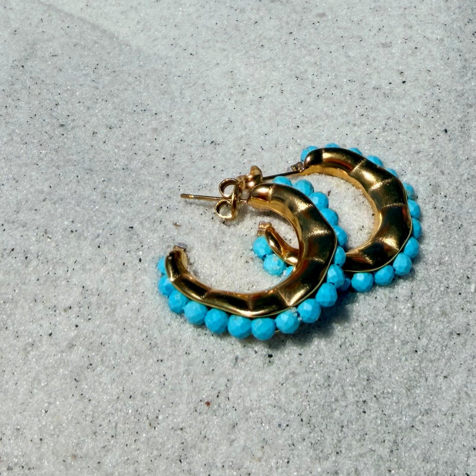 Blue Stoned Hoop Earrings