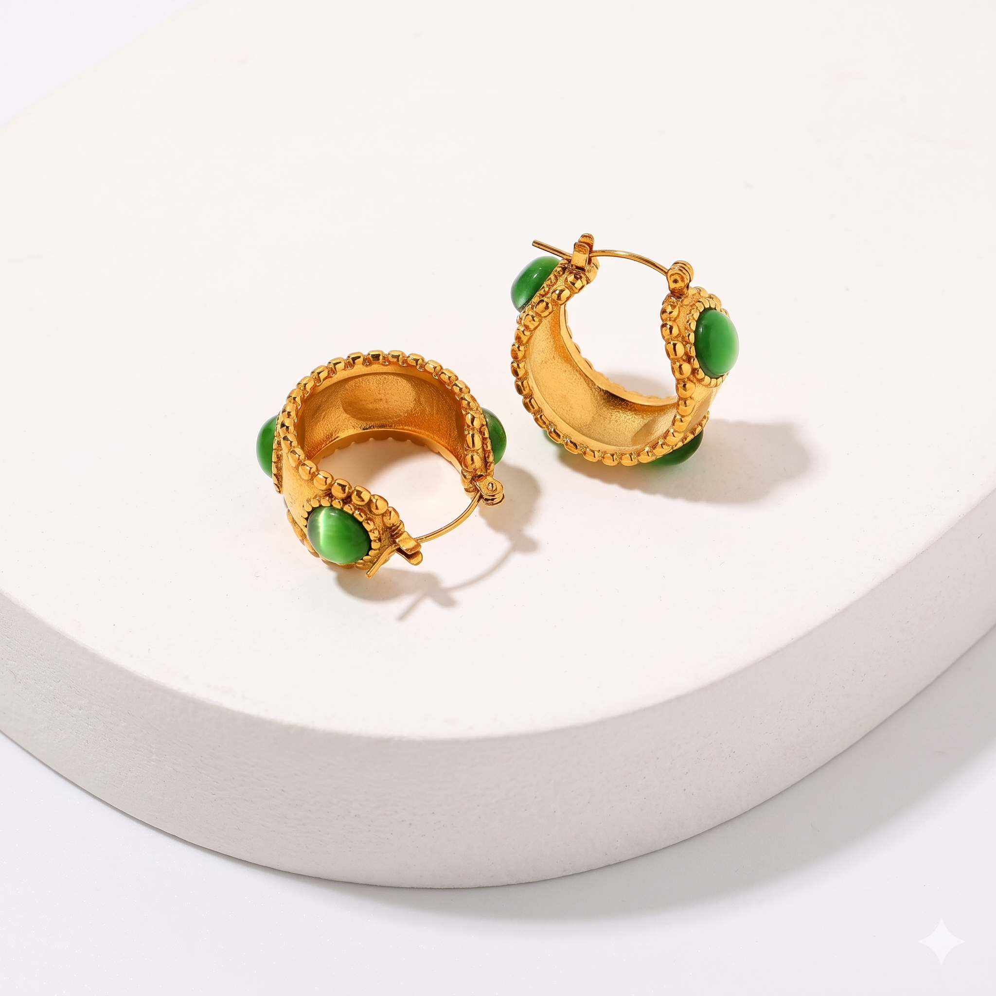 green stone hoop earrings