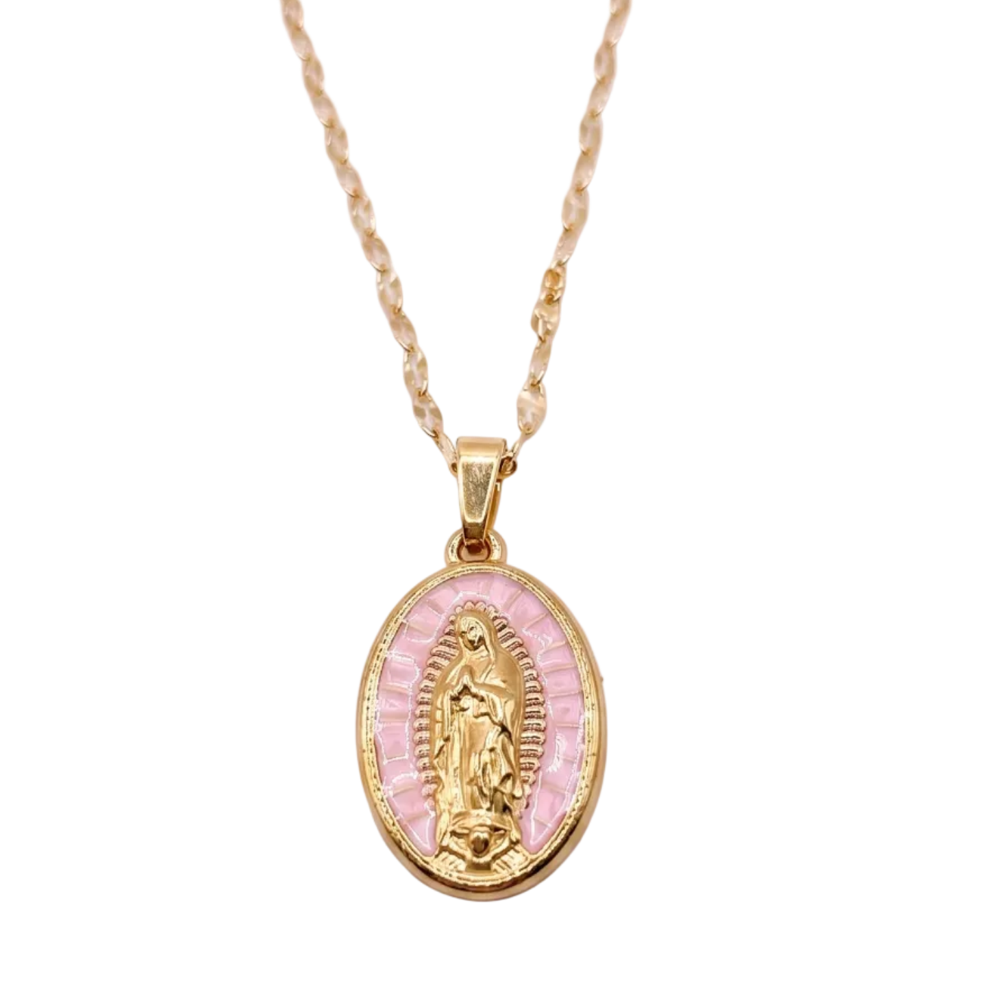 pink mary necklace