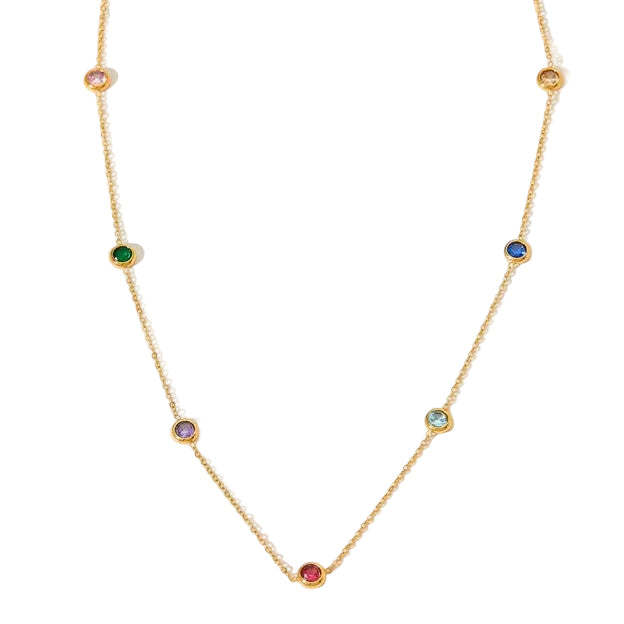 Rainbow Bezel Gold Necklace