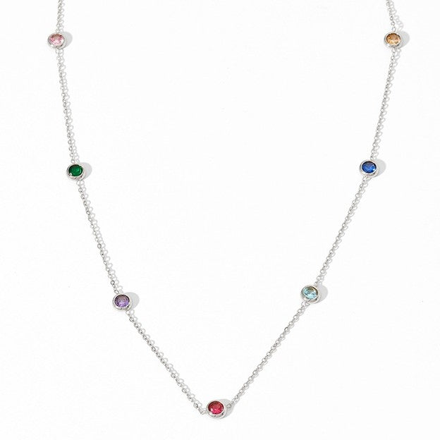 Rainbow Bezel Silver Necklace