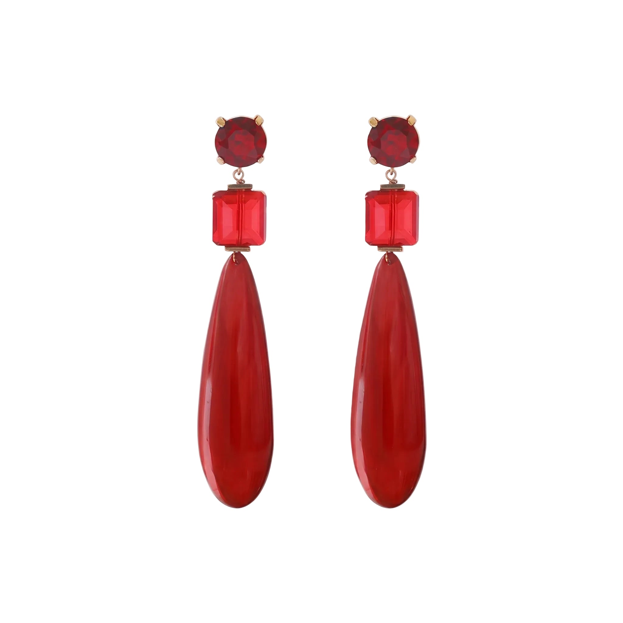 red bauble bar earrings