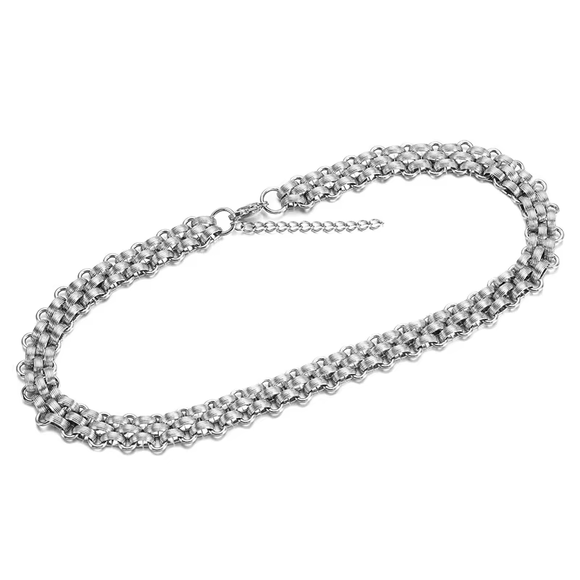 Satin Basket Weave Silver Necklace