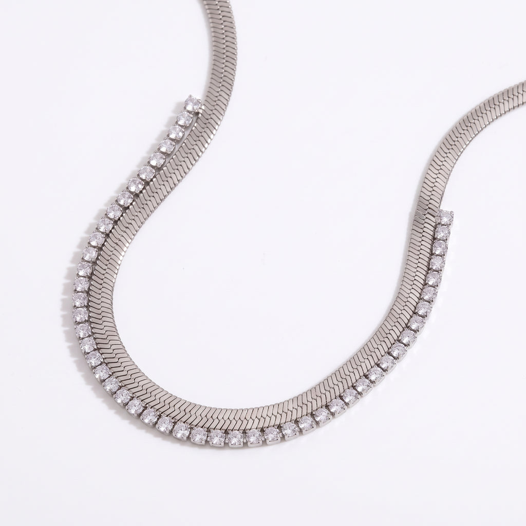 herringbone necklace with diamonds