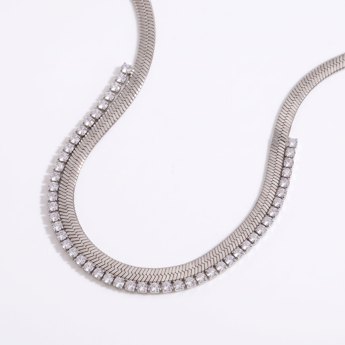 herringbone necklace with diamonds