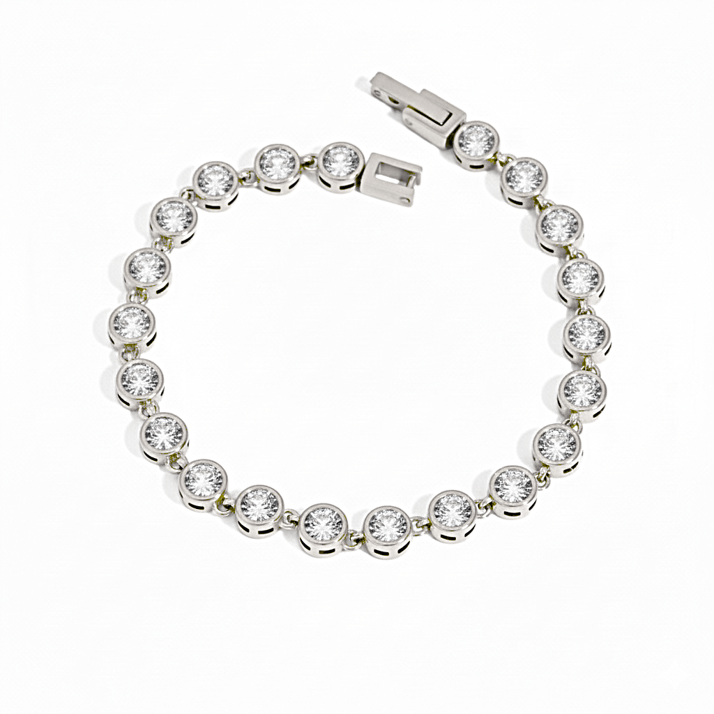 Bezel Set Silver Tennis Bracelet