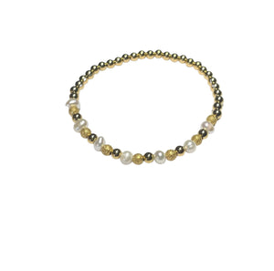 4mm Satin and  Pearl Bracelet Gold