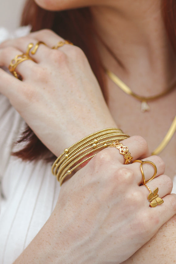 4mm Bead Bangle Gold - 9